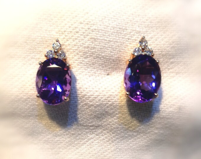 Amethyst Stone Diamond Rose Gold Ear studs