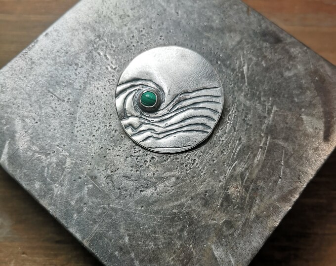 Handmade Ocean waves Inspired Malachite Silver Pendant