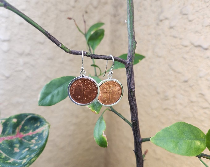 Copper Malaysia 1 Cent coin Silver Earring