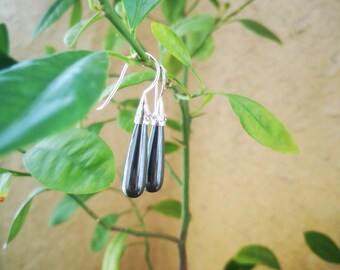Water drop shape Iron Ore Dangle Silver Earrings