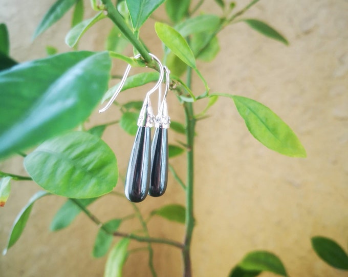 Water drop shape Iron Ore Dangle Silver Earrings