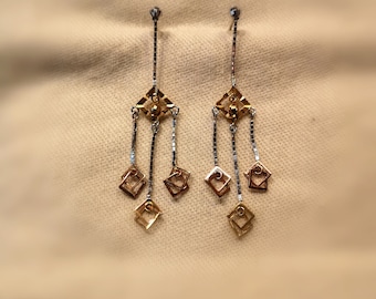 Three Tone Gold Hexa Earring