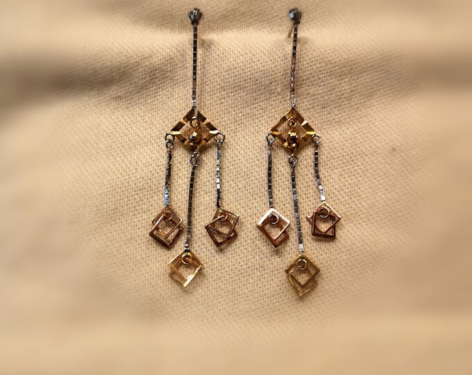 Three Tone Gold Hexa Earring