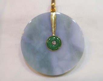 Two sided Jade Diamond Gold Pendant