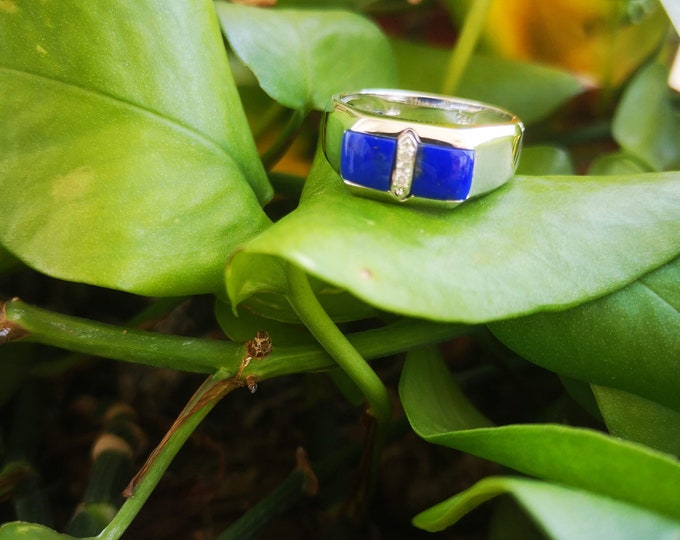 Cushion Lapis lazuli Diamond White Gold Ring