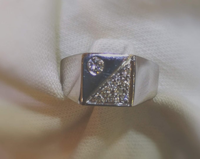 Flat Square Design Diamond White Gold Statement Ring