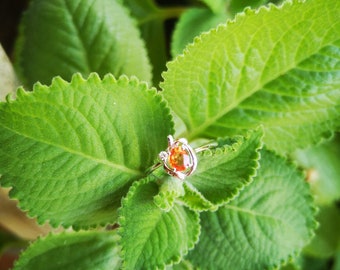Flower Inspired Orange Stone White Gold Ring