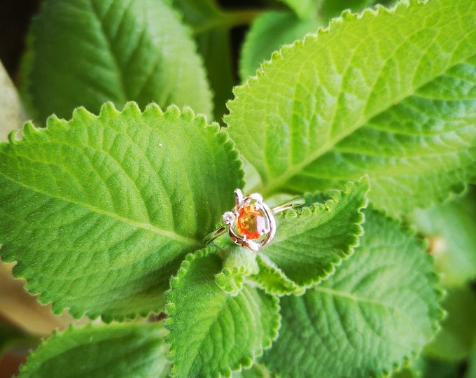 Flower Inspired Orange Stone White Gold Ring