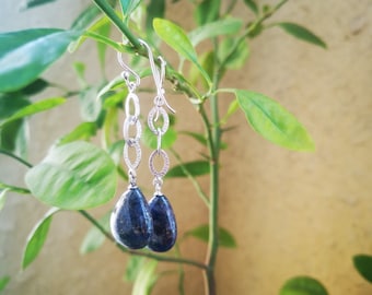 Tear drop Lapis Lazuli Dangle Silver Plated Earrings