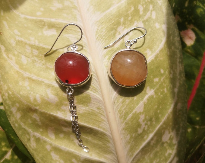 Handmade Yellow and Orange Agate Tassel Silver Earrings