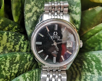 Vintage Titus Matic Black Face Watch