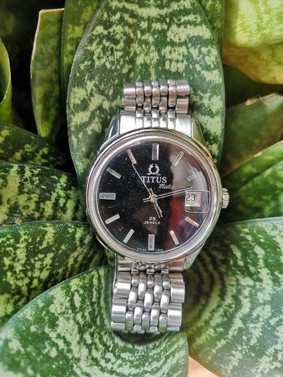 Vintage Titus Matic Black Face Watch