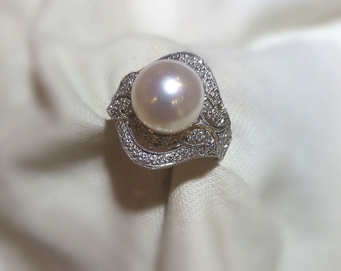 South Sea Pearl Art Deco Elegant Diamond Ring