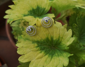 Filigree Spiral Diamond White Gold Ear studs