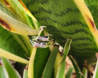 Two toned Rectangle 9K White gold Diamond Couple Rings set