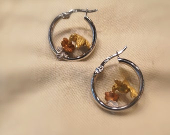 Three toned Gold Humming Bird Earring
