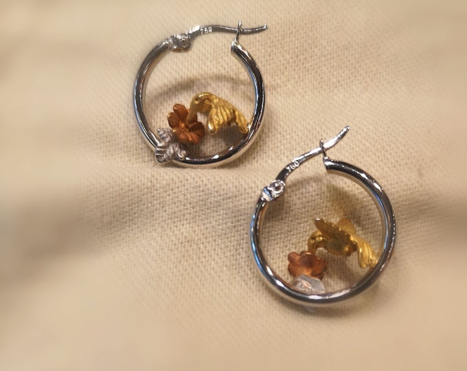 Three toned Gold Humming Bird Earring
