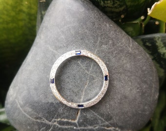Blue Sapphire Diamond White Gold Watch Bezel/ Pendant