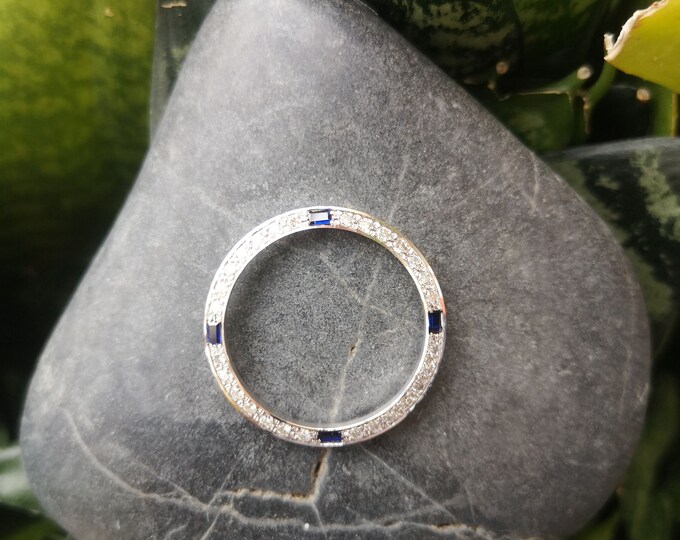 Blue Sapphire Diamond White Gold Watch Bezel/ Pendant