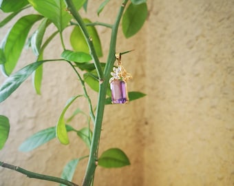 Flower Crown Amethyst Diamond Gold Pedant