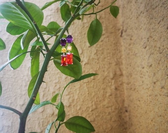 Multi color Stones Dangle Earring (Purple, Yellow, Orange)