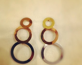 Three Toned Gold Circle Dangle Earring