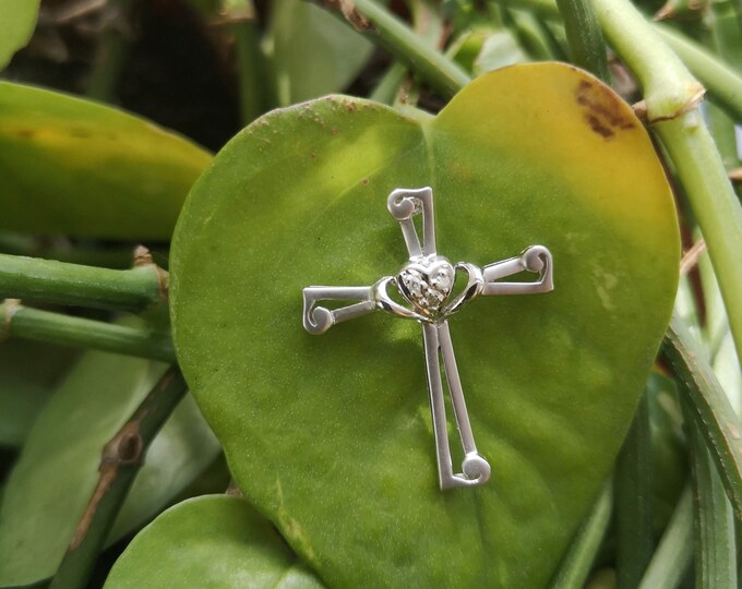 Heart Celtic Diamond Cross Pendant