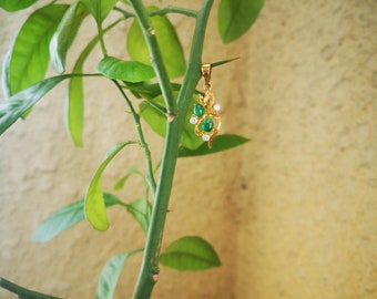 Twin Emerald Leaf inspired Diamond Gold Pendant