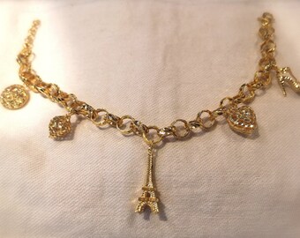 Paris Theme Charm Gold Bracelet