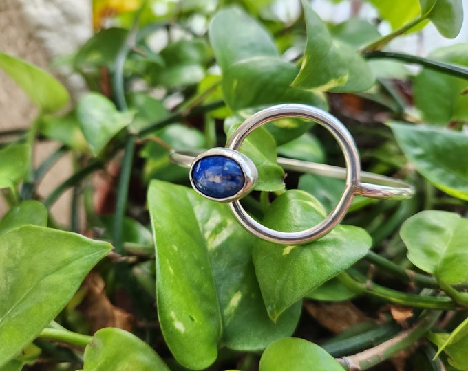Handmade Lapis Lazuli Loop and Hook Silver Bangle