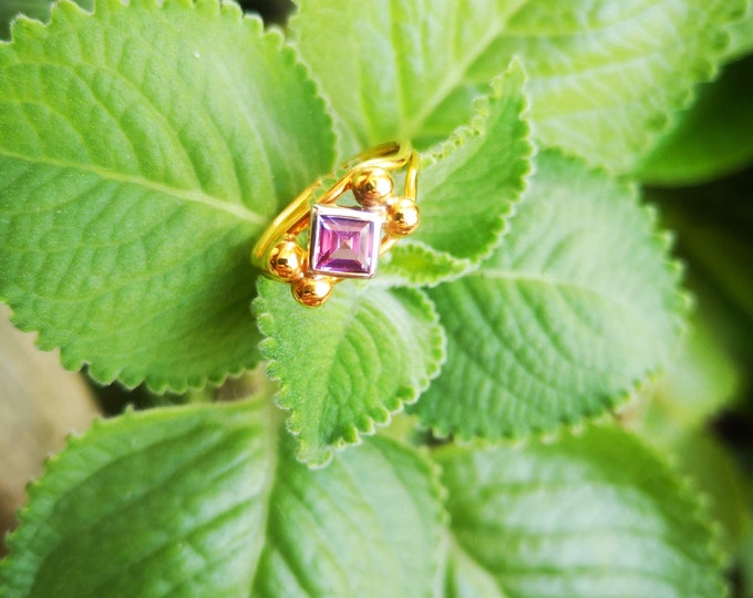 Asscher Inspired Amethyst Gold Ring