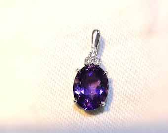 Amethyst Stone Diamond White Gold Pendant