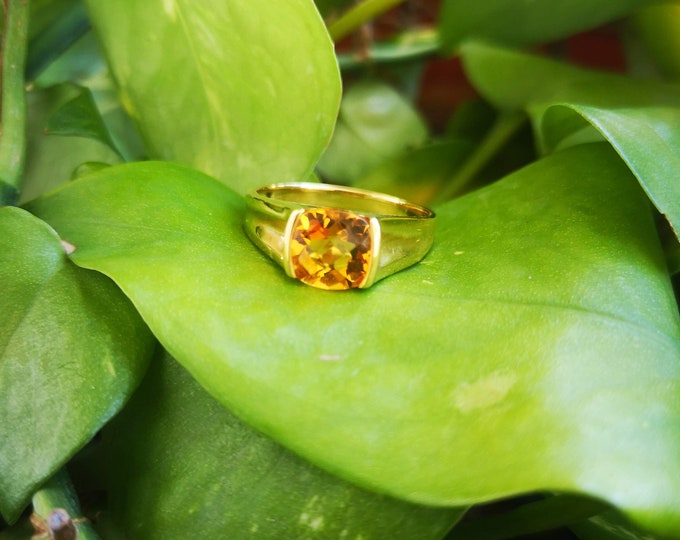 Cushion Golden Citrine Gold Ring