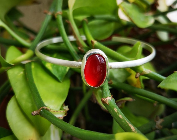 Handmade Silver Red Stone Adjustable Bangle