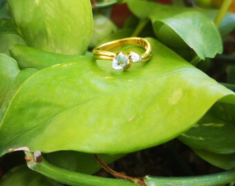 Light Blue Topaz Flower Bud inspired Diamond Gold Ring