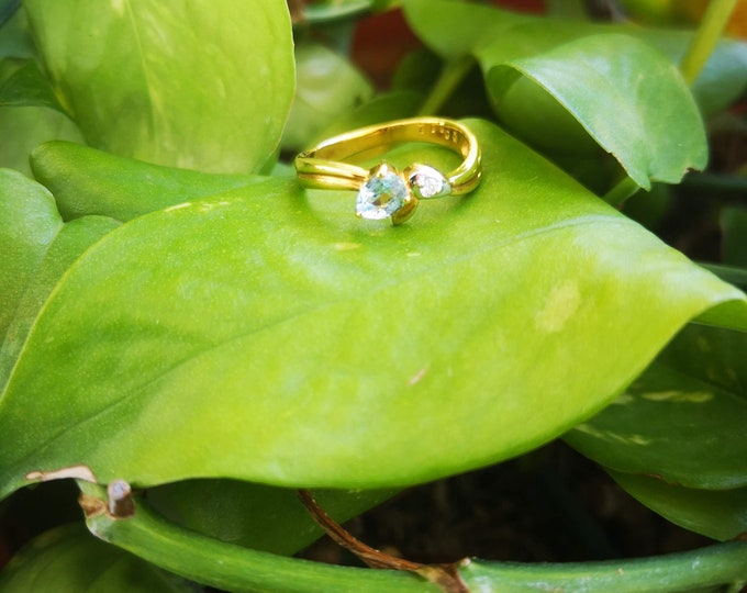 Light Blue Topaz Flower Bud inspired Diamond Gold Ring