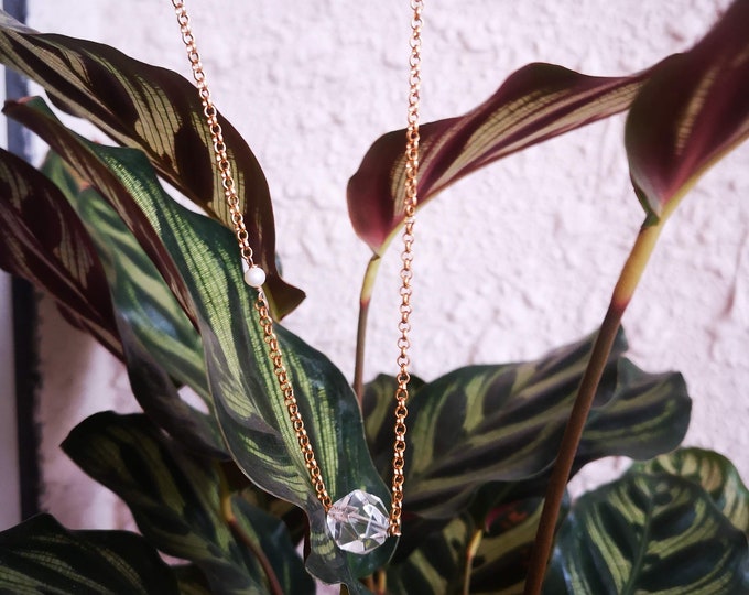 Crystal and Pearl Gold Necklace
