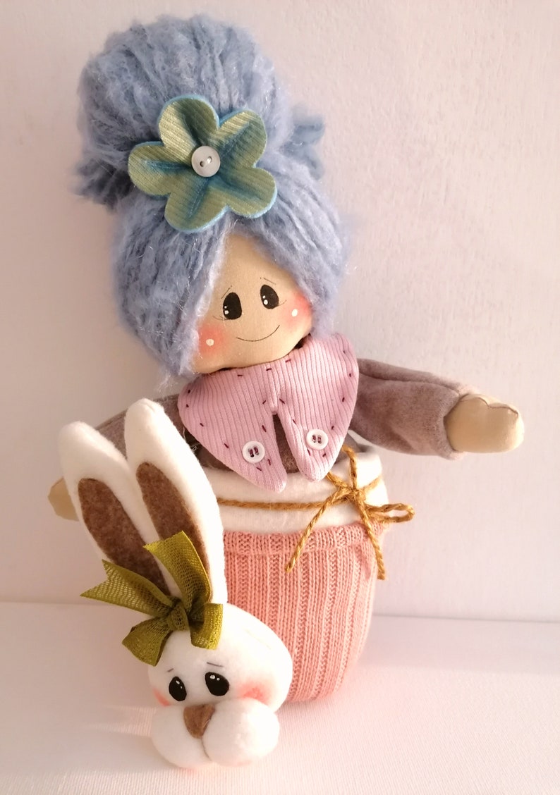 Bambola di stoffa, personalizzabile con nome a punto croce, bomboniera, coniglietto Bon bon Sirenetta