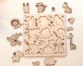 Wooden puzzle - land animals
