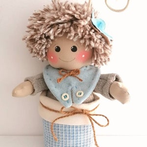 Bambola di stoffa, personalizzabile con nome a punto croce, bomboniera, coniglietto Bon bon bimbo