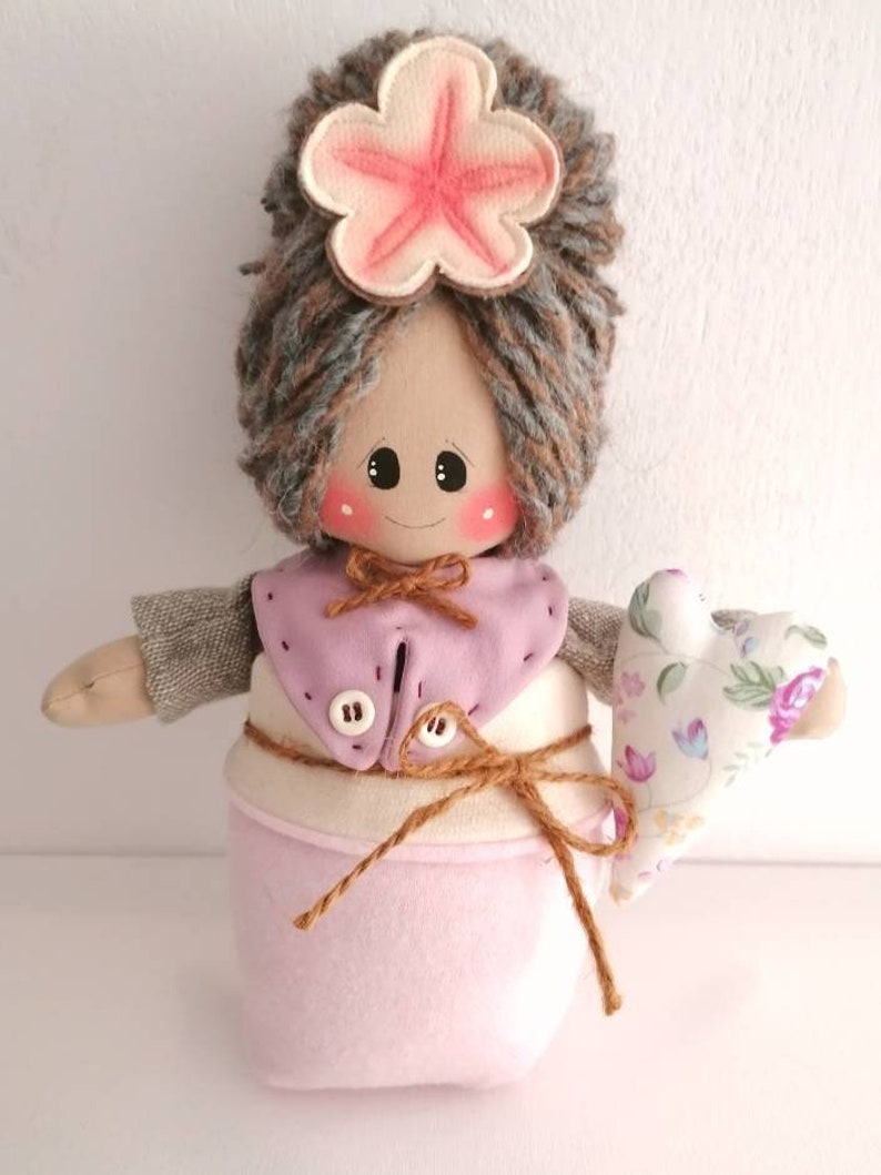 Bambola di stoffa, personalizzabile con nome a punto croce, bomboniera, coniglietto Bon bon bimba cuore