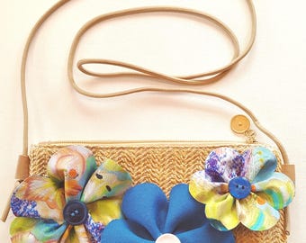 Rope bag with flowers - adjustable shoulder strap