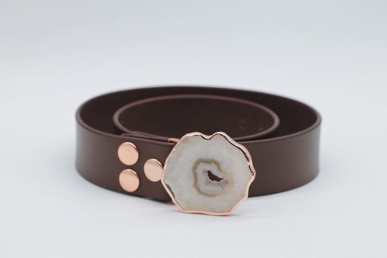 Agate Slice Belts,Brown full-grain leather belt,Interchangeable,1 12 inches wide unisex belt for men or women,western cowboy buckles,agate