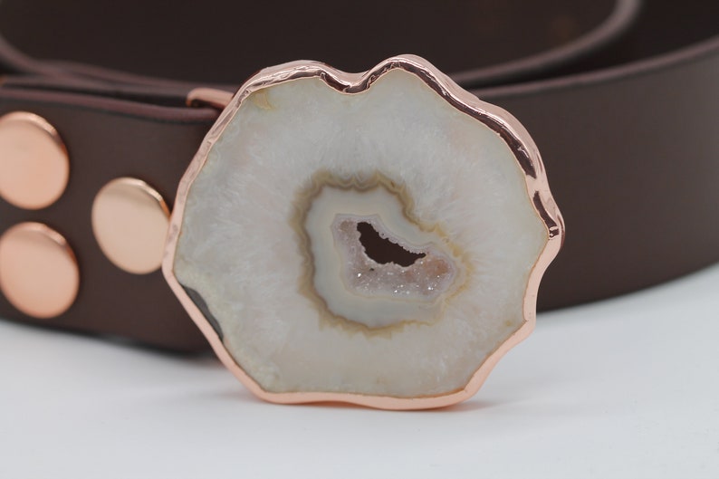 Agate Slice Belts,Brown full-grain leather belt,Interchangeable,1 12 inches wide unisex belt for men or women,western cowboy buckles,agate