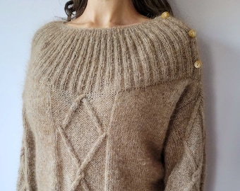 Mohair sweater hand knit, Fuzzy pullover, Soft and warm wool top, Fluffy jumper, y2k clothing, handmade knitwear