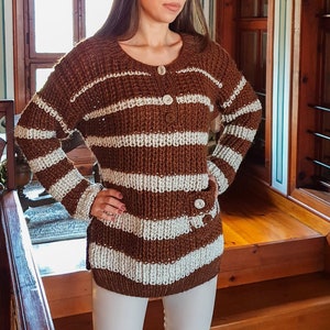 Wool sweater, Hand knit pullover sweater ready to buy, Warm woolly cozy jumper, Chunky knit pullover, Brown sweater, Fall soft top image 4