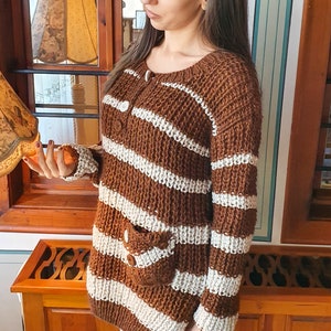 Wool sweater, Hand knit pullover sweater ready to buy, Warm woolly cozy jumper, Chunky knit pullover, Brown sweater, Fall soft top image 3