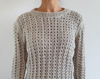 Hand knitted linen blouse for women, Lightweight pullover, Natural linen top, Linen knitwear, Handmade sweater