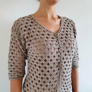 Linen cardigan for women, Crochet cardigan sweater, Handmade jacket short sleeves, Linen bolero shrug