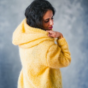 Hooded sweater for women, Oversized mohair cardigan, y2k hoodie, Knitted poncho, Chunky knit fuzzy sweater, Hooded wool top image 6